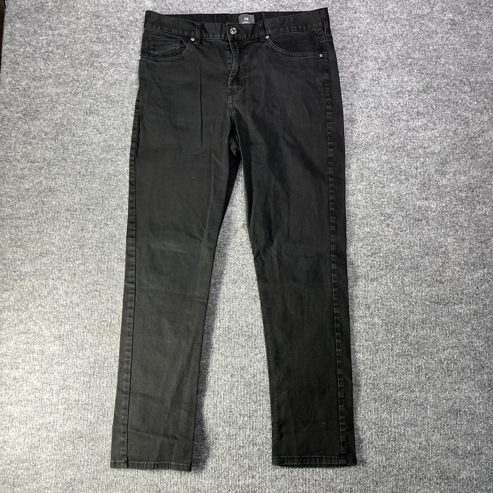 H&M Slim Fit Jeans Men's Black Denim Classic Stretch Pockets Zip Fly Y2K - 35X30